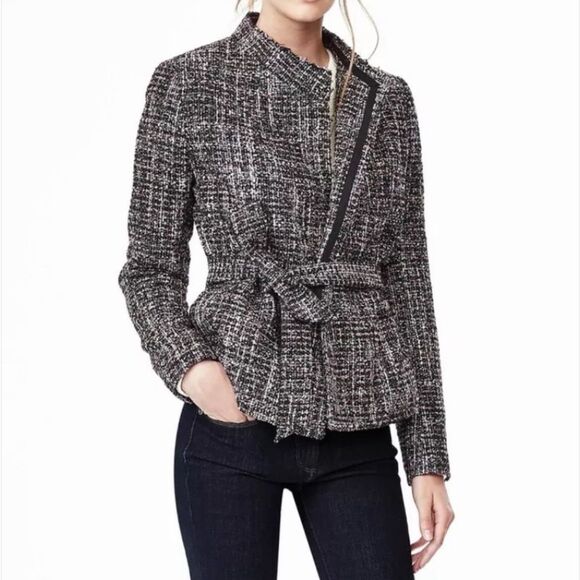 Banana Republic Navy Plaid Raw Cut Tweed Wrap Jacket | M - Picture 1 of 10